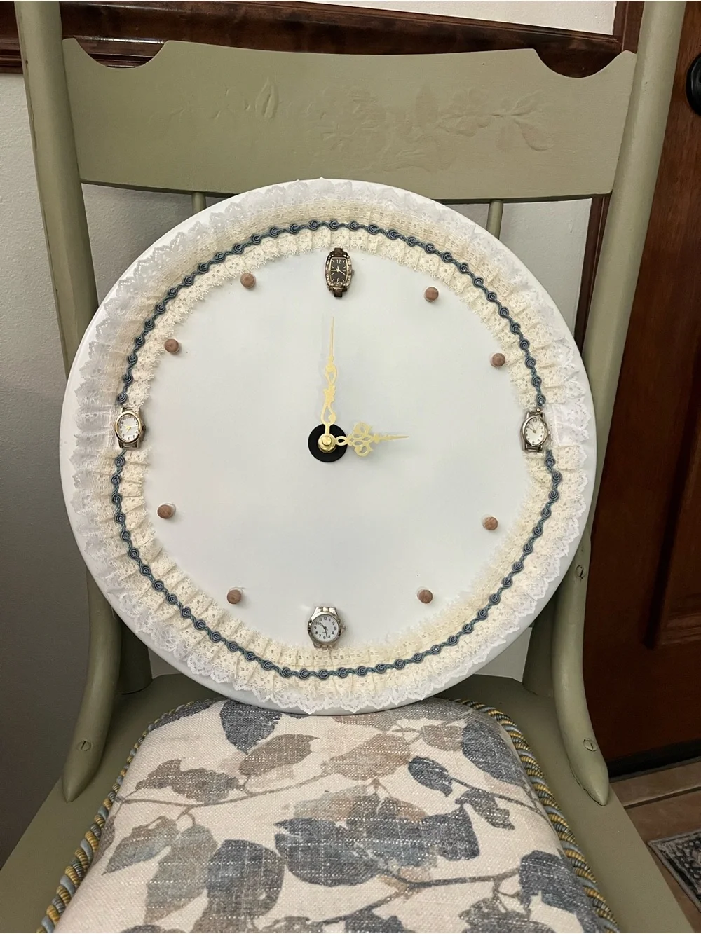 Handcrafted White and Blue Wall Clock - Decorative Home Wall Decor
